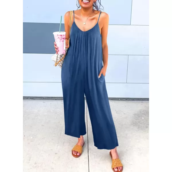Dokotoo Women's Loose Sleeveless Jumpsuits Adjustable Spaghetti Strap Stretchy Long Pant Romper Jumpsuit with Pockets