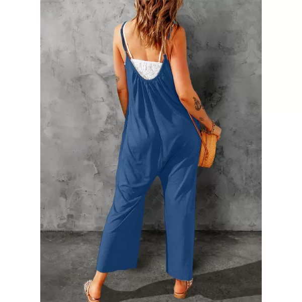 Dokotoo Women's Loose Sleeveless Jumpsuits Adjustable Spaghetti Strap Stretchy Long Pant Romper Jumpsuit with Pockets