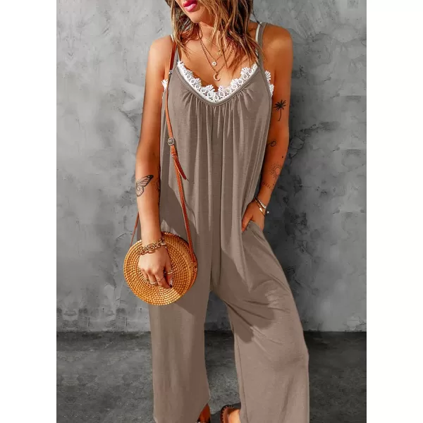 Dokotoo Women's Loose Sleeveless Jumpsuits Adjustable Spaghetti Strap Stretchy Long Pant Romper Jumpsuit with Pockets