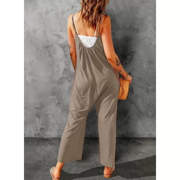Dokotoo Women's Loose Sleeveless Jumpsuits Adjustable Spaghetti Strap Stretchy Long Pant Romper Jumpsuit with Pockets