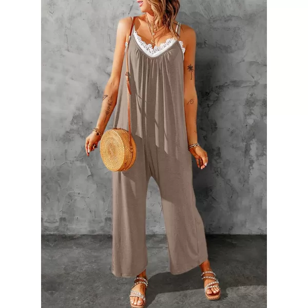 Dokotoo Women's Loose Sleeveless Jumpsuits Adjustable Spaghetti Strap Stretchy Long Pant Romper Jumpsuit with Pockets