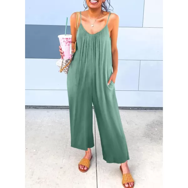 Dokotoo Women's Loose Sleeveless Jumpsuits Adjustable Spaghetti Strap Stretchy Long Pant Romper Jumpsuit with Pockets