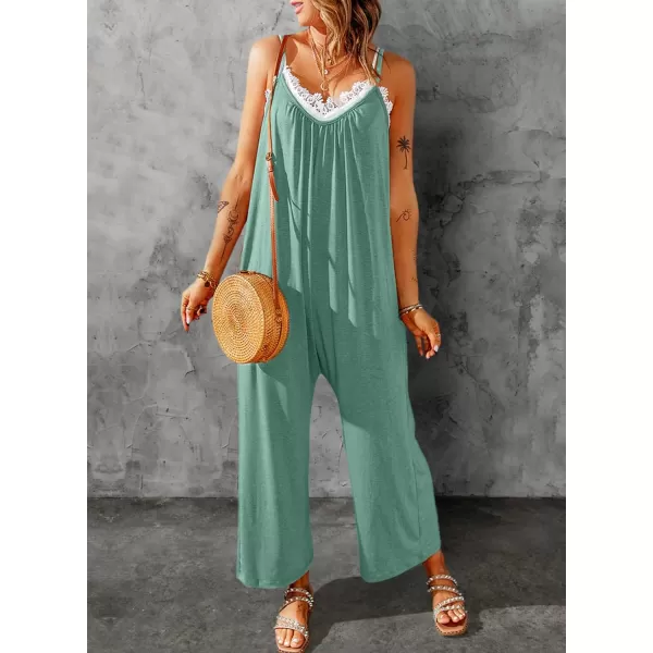 Dokotoo Women's Loose Sleeveless Jumpsuits Adjustable Spaghetti Strap Stretchy Long Pant Romper Jumpsuit with Pockets