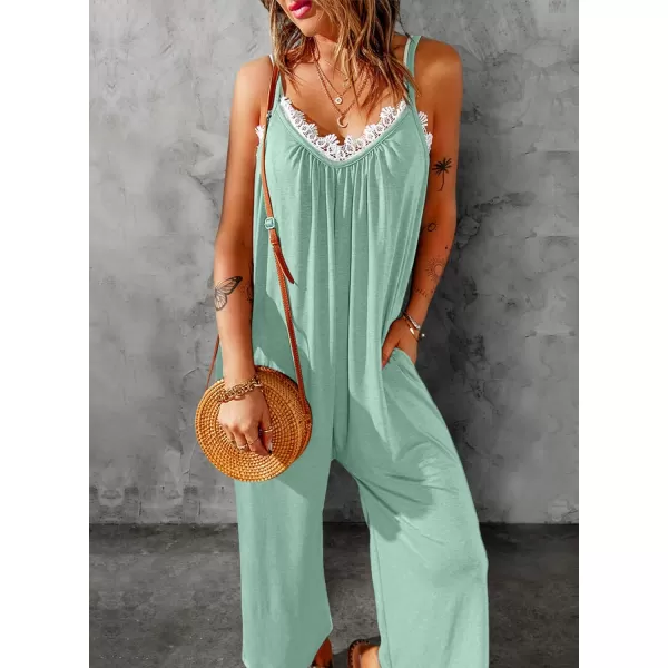 Dokotoo Women's Loose Sleeveless Jumpsuits Adjustable Spaghetti Strap Stretchy Long Pant Romper Jumpsuit with Pockets