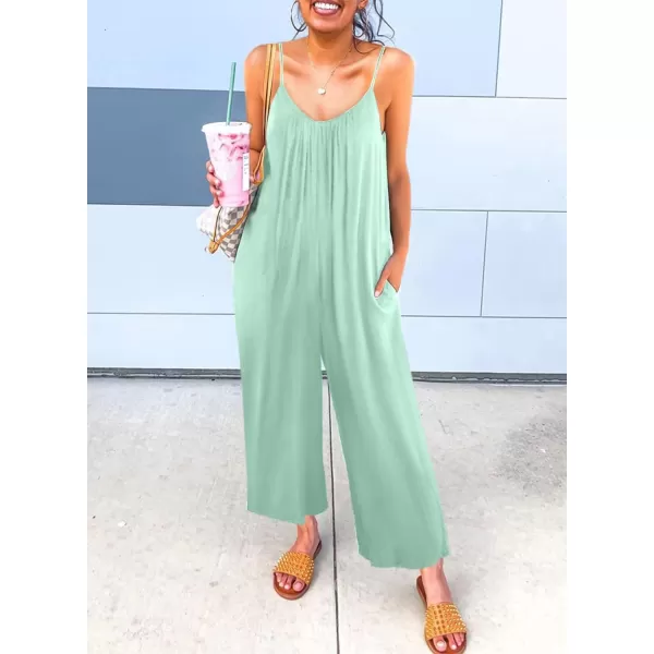 Dokotoo Women's Loose Sleeveless Jumpsuits Adjustable Spaghetti Strap Stretchy Long Pant Romper Jumpsuit with Pockets