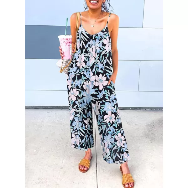 Dokotoo Women's Loose Sleeveless Jumpsuits Adjustable Spaghetti Strap Stretchy Long Pant Romper Jumpsuit with Pockets