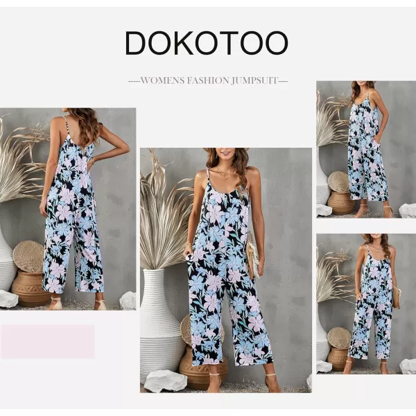 Dokotoo Women's Loose Sleeveless Jumpsuits Adjustable Spaghetti Strap Stretchy Long Pant Romper Jumpsuit with Pockets