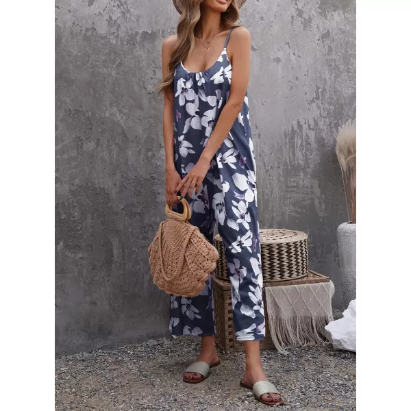 Dokotoo Women's Loose Sleeveless Jumpsuits Adjustable Spaghetti Strap Stretchy Long Pant Romper Jumpsuit with Pockets