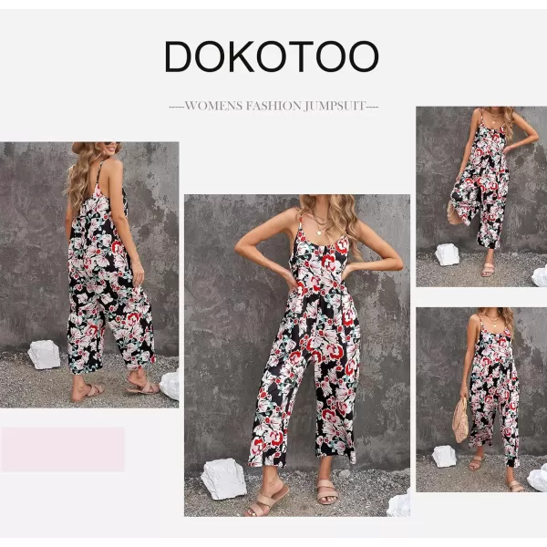 Dokotoo Women's Loose Sleeveless Jumpsuits Adjustable Spaghetti Strap Stretchy Long Pant Romper Jumpsuit with Pockets