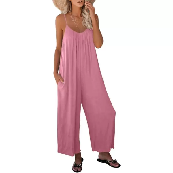 Dokotoo Women's Loose Sleeveless Jumpsuits Adjustable Spaghetti Strap Stretchy Long Pant Romper Jumpsuit with Pockets
