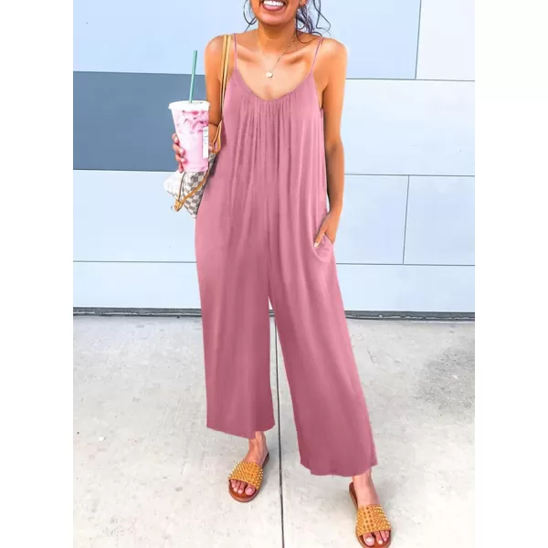 Dokotoo Women's Loose Sleeveless Jumpsuits Adjustable Spaghetti Strap Stretchy Long Pant Romper Jumpsuit with Pockets