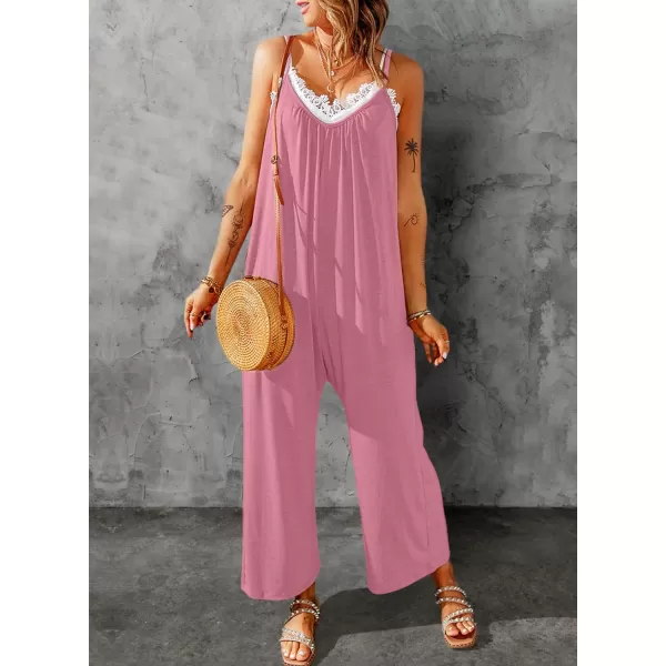 Dokotoo Women's Loose Sleeveless Jumpsuits Adjustable Spaghetti Strap Stretchy Long Pant Romper Jumpsuit with Pockets