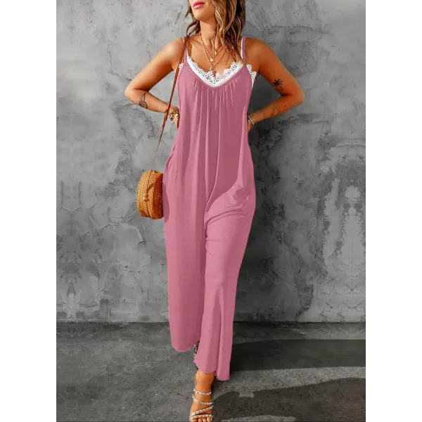 Dokotoo Women's Loose Sleeveless Jumpsuits Adjustable Spaghetti Strap Stretchy Long Pant Romper Jumpsuit with Pockets