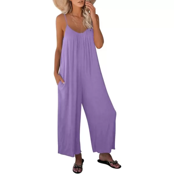Dokotoo Women's Loose Sleeveless Jumpsuits Adjustable Spaghetti Strap Stretchy Long Pant Romper Jumpsuit with Pockets