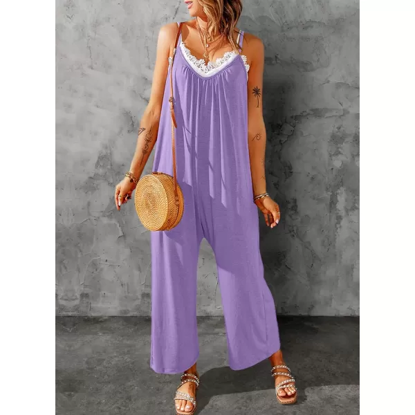 Dokotoo Women's Loose Sleeveless Jumpsuits Adjustable Spaghetti Strap Stretchy Long Pant Romper Jumpsuit with Pockets