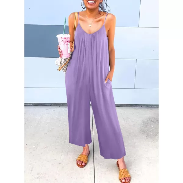 Dokotoo Women's Loose Sleeveless Jumpsuits Adjustable Spaghetti Strap Stretchy Long Pant Romper Jumpsuit with Pockets