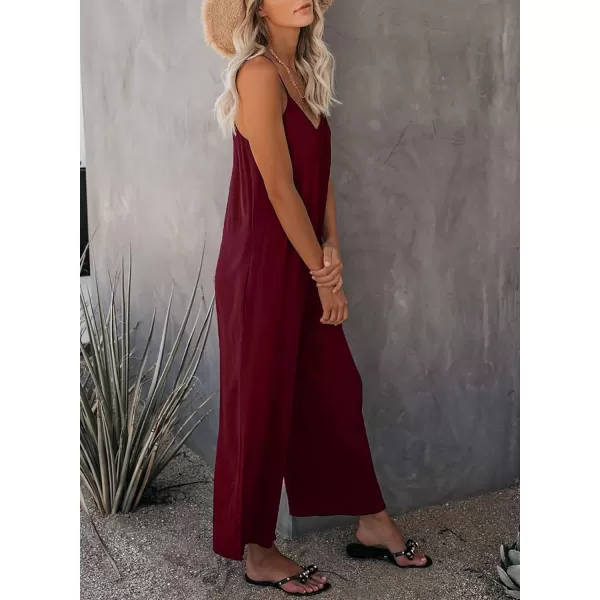Dokotoo Women's Loose Sleeveless Jumpsuits Adjustable Spaghetti Strap Stretchy Long Pant Romper Jumpsuit with Pockets