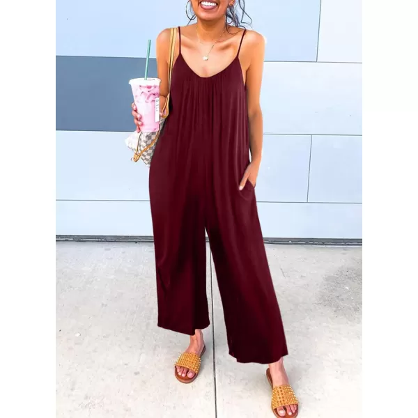 Dokotoo Women's Loose Sleeveless Jumpsuits Adjustable Spaghetti Strap Stretchy Long Pant Romper Jumpsuit with Pockets