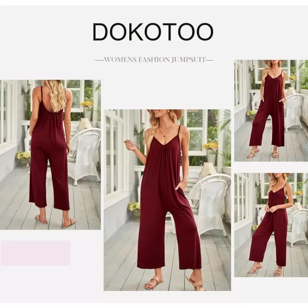 Dokotoo Women's Loose Sleeveless Jumpsuits Adjustable Spaghetti Strap Stretchy Long Pant Romper Jumpsuit with Pockets