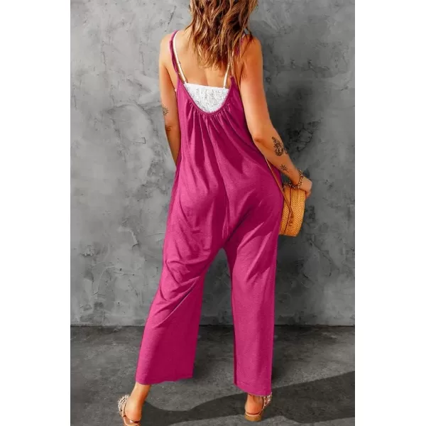 Dokotoo Women's Loose Sleeveless Jumpsuits Adjustable Spaghetti Strap Stretchy Long Pant Romper Jumpsuit with Pockets