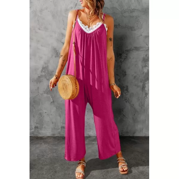 Dokotoo Women's Loose Sleeveless Jumpsuits Adjustable Spaghetti Strap Stretchy Long Pant Romper Jumpsuit with Pockets
