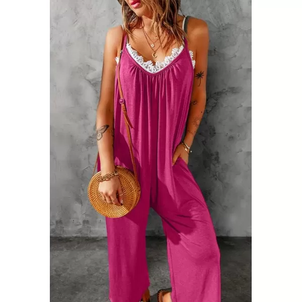 Dokotoo Women's Loose Sleeveless Jumpsuits Adjustable Spaghetti Strap Stretchy Long Pant Romper Jumpsuit with Pockets