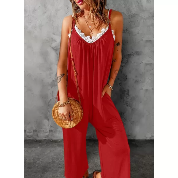 Dokotoo Women's Loose Sleeveless Jumpsuits Adjustable Spaghetti Strap Stretchy Long Pant Romper Jumpsuit with Pockets