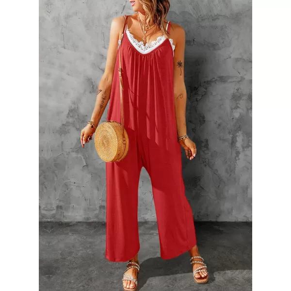 Dokotoo Women's Loose Sleeveless Jumpsuits Adjustable Spaghetti Strap Stretchy Long Pant Romper Jumpsuit with Pockets