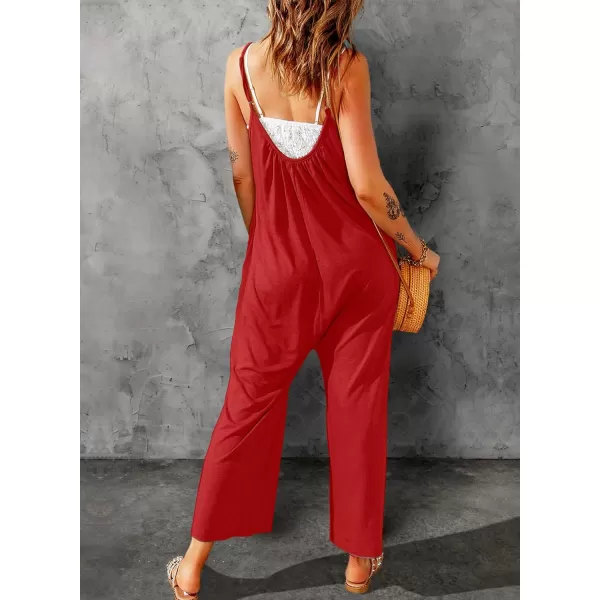 Dokotoo Women's Loose Sleeveless Jumpsuits Adjustable Spaghetti Strap Stretchy Long Pant Romper Jumpsuit with Pockets