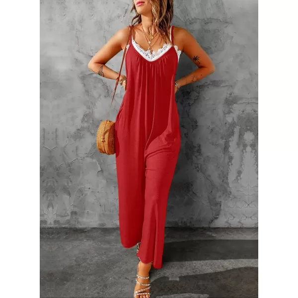 Dokotoo Women's Loose Sleeveless Jumpsuits Adjustable Spaghetti Strap Stretchy Long Pant Romper Jumpsuit with Pockets