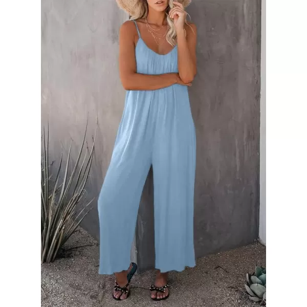 Dokotoo Women's Loose Sleeveless Jumpsuits Adjustable Spaghetti Strap Stretchy Long Pant Romper Jumpsuit with Pockets