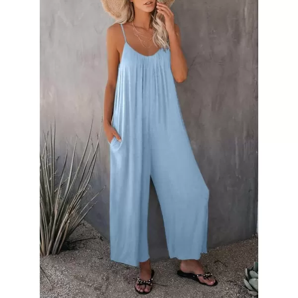 Dokotoo Women's Loose Sleeveless Jumpsuits Adjustable Spaghetti Strap Stretchy Long Pant Romper Jumpsuit with Pockets