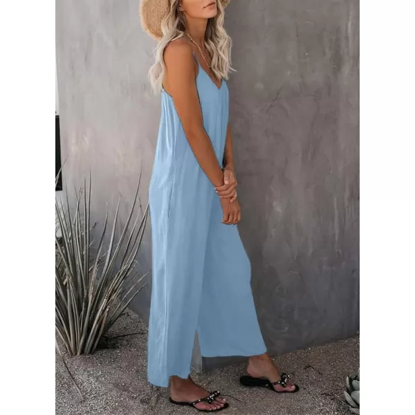 Dokotoo Women's Loose Sleeveless Jumpsuits Adjustable Spaghetti Strap Stretchy Long Pant Romper Jumpsuit with Pockets