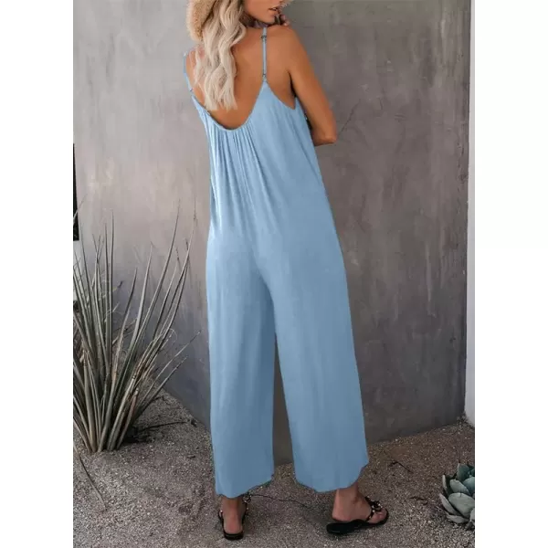 Dokotoo Women's Loose Sleeveless Jumpsuits Adjustable Spaghetti Strap Stretchy Long Pant Romper Jumpsuit with Pockets