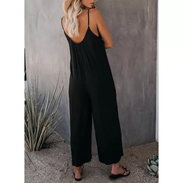 Dokotoo Women's Loose Sleeveless Jumpsuits Adjustable Spaghetti Strap Stretchy Long Pant Romper Jumpsuit with Pockets