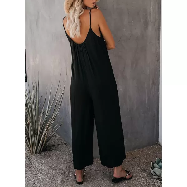 Dokotoo Women's Loose Sleeveless Jumpsuits Adjustable Spaghetti Strap Stretchy Long Pant Romper Jumpsuit with Pockets