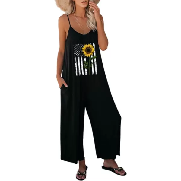 Dokotoo Women's Loose Sleeveless Jumpsuits Adjustable Spaghetti Strap Stretchy Long Pant Romper Jumpsuit with Pockets