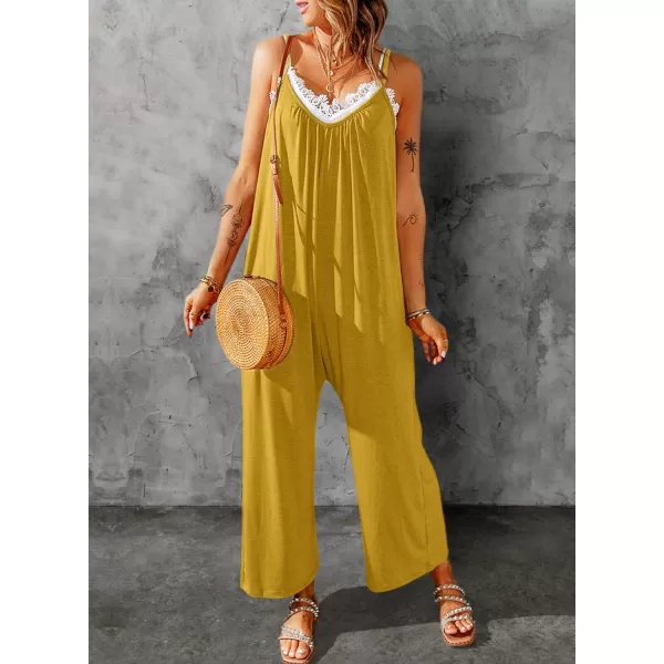 Dokotoo Women's Loose Sleeveless Jumpsuits Adjustable Spaghetti Strap Stretchy Long Pant Romper Jumpsuit with Pockets