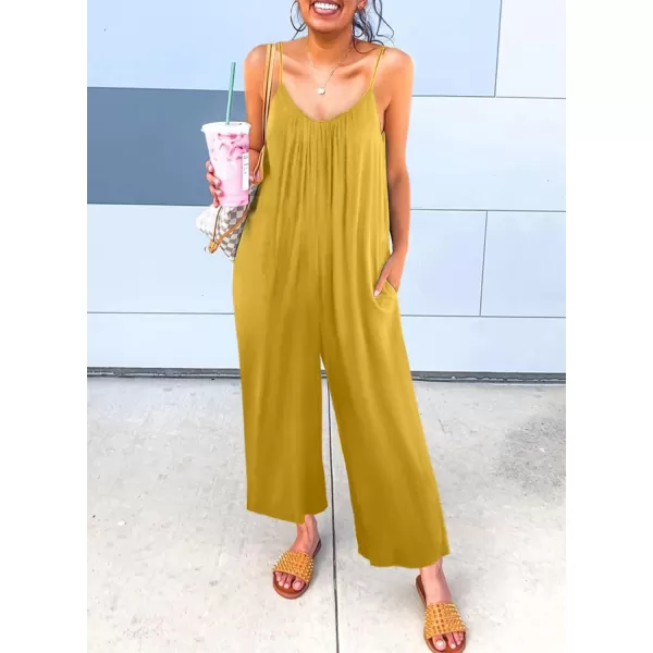 Dokotoo Women's Loose Sleeveless Jumpsuits Adjustable Spaghetti Strap Stretchy Long Pant Romper Jumpsuit with Pockets