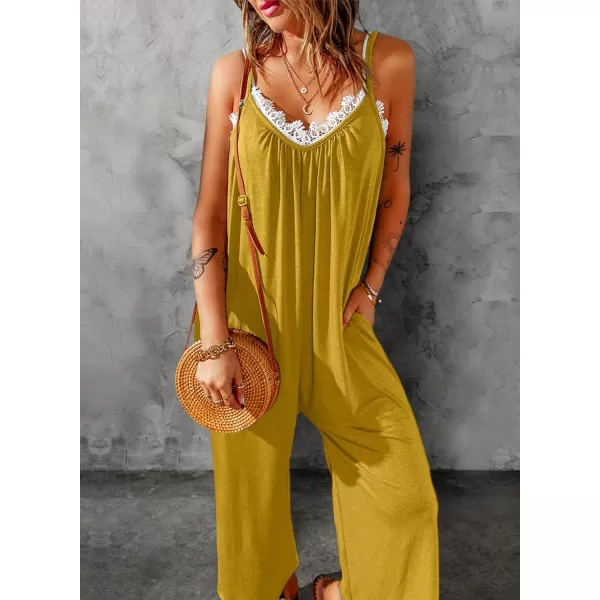 Dokotoo Women's Loose Sleeveless Jumpsuits Adjustable Spaghetti Strap Stretchy Long Pant Romper Jumpsuit with Pockets