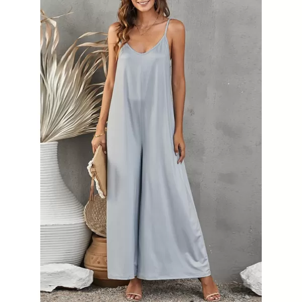 Dokotoo Women's Loose Sleeveless Jumpsuits Adjustable Spaghetti Strap Stretchy Long Pant Romper Jumpsuit with Pockets