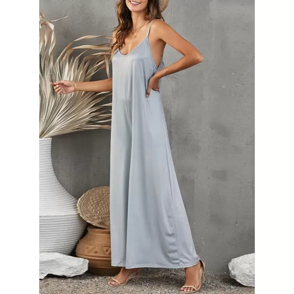 Dokotoo Women's Loose Sleeveless Jumpsuits Adjustable Spaghetti Strap Stretchy Long Pant Romper Jumpsuit with Pockets