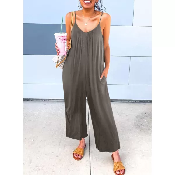Dokotoo Women's Loose Sleeveless Jumpsuits Adjustable Spaghetti Strap Stretchy Long Pant Romper Jumpsuit with Pockets