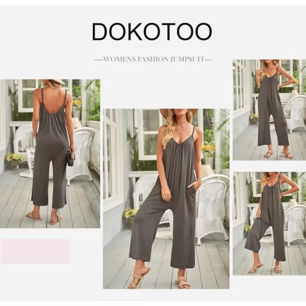 Dokotoo Women's Loose Sleeveless Jumpsuits Adjustable Spaghetti Strap Stretchy Long Pant Romper Jumpsuit with Pockets