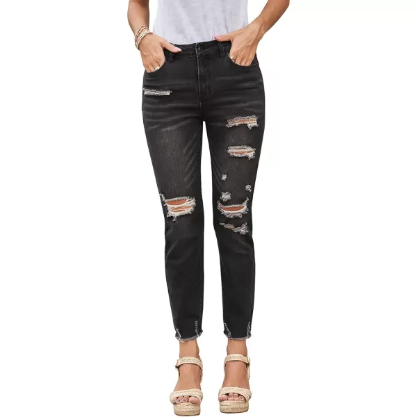 Dokotoo Women's Patchwork Destroyed Raw Hem Jeans Ripped Hole Boyfriend Denim Pants