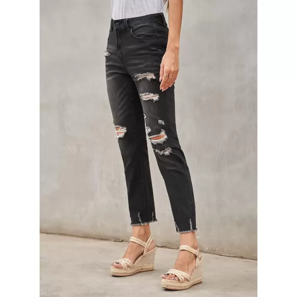 Dokotoo Women's Patchwork Destroyed Raw Hem Jeans Ripped Hole Boyfriend Denim Pants