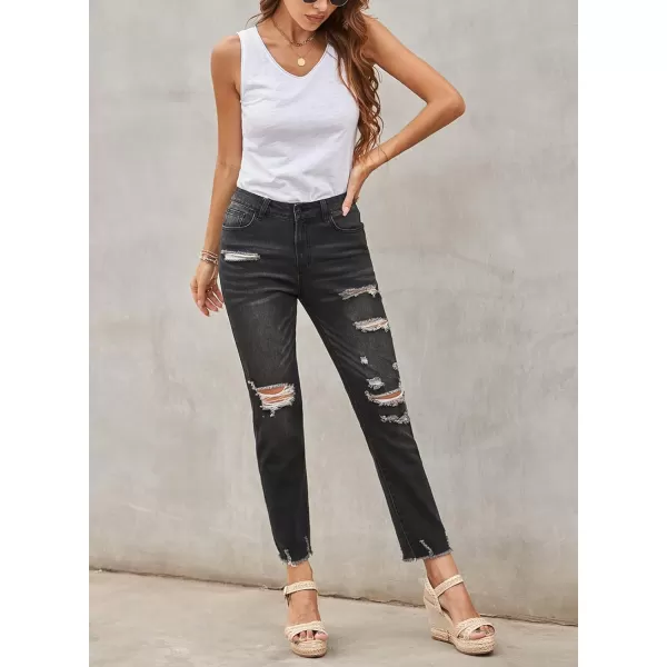 Dokotoo Women's Patchwork Destroyed Raw Hem Jeans Ripped Hole Boyfriend Denim Pants
