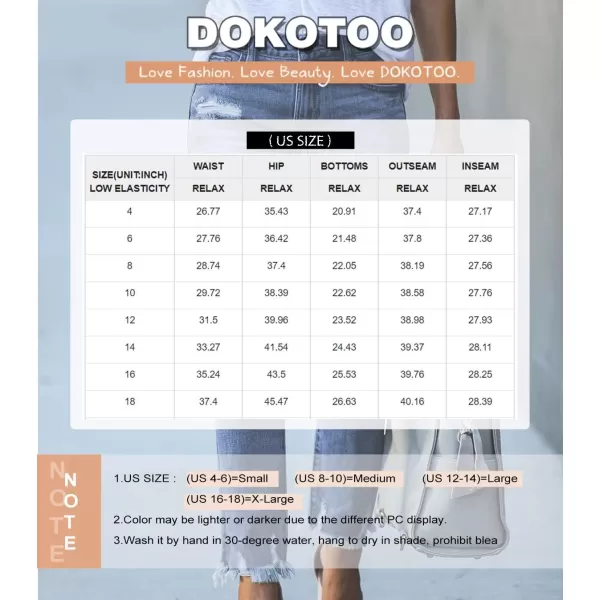 Dokotoo Women's Patchwork Destroyed Raw Hem Jeans Ripped Hole Boyfriend Denim Pants