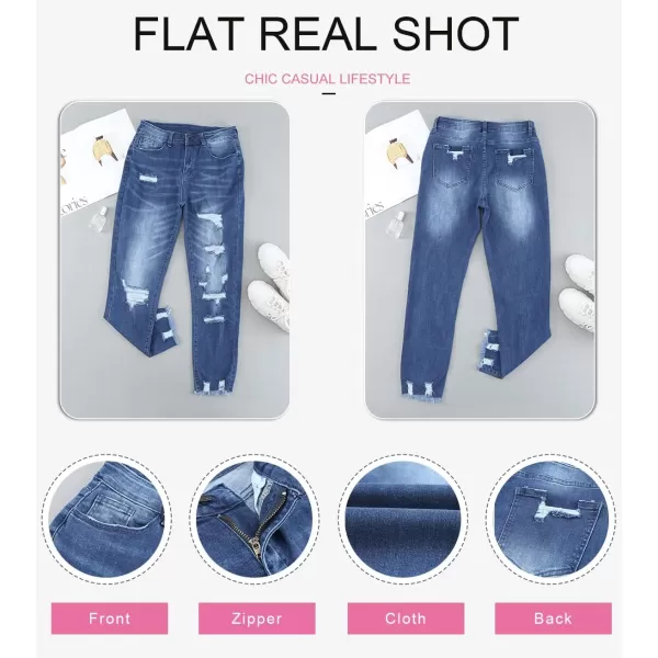 Dokotoo Women's Patchwork Destroyed Raw Hem Jeans Ripped Hole Boyfriend Denim Pants