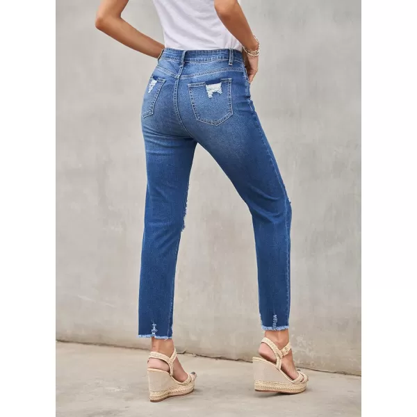 Dokotoo Women's Patchwork Destroyed Raw Hem Jeans Ripped Hole Boyfriend Denim Pants